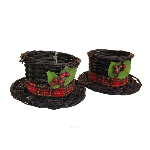 SET OF 2 SNOWMAN 8" HATS CHRISTMAS DECORATION CANDLE/VASE HOLDER - Picture 3 of 7